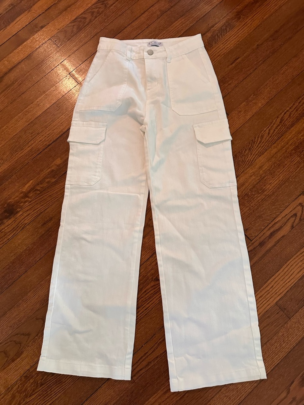 High-Rise White Cargo Wide-Leg Jeans for Women
